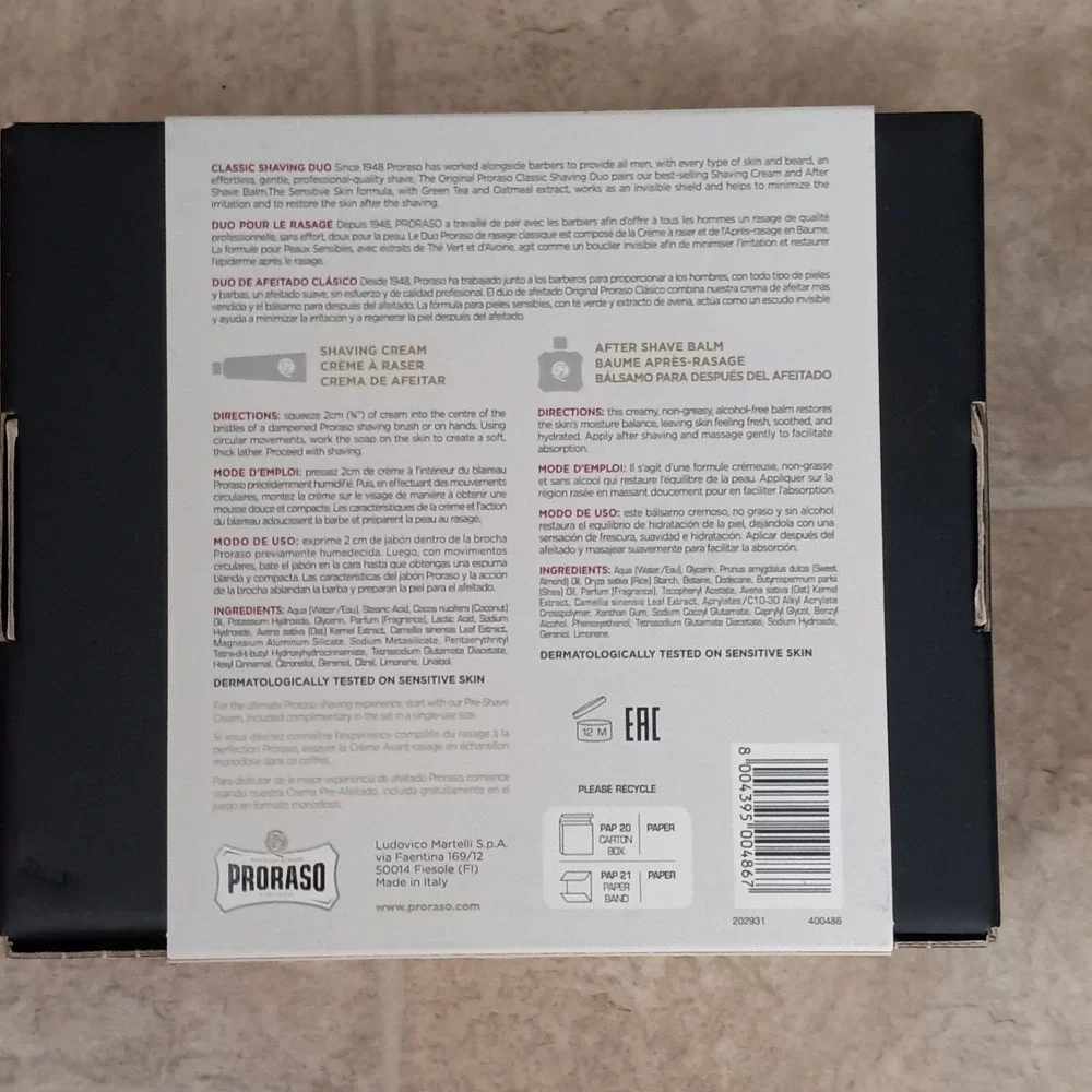 Proraso Classic Shaving Duo Box - Green, Red, White - Refresh, Coarse, Sensitive